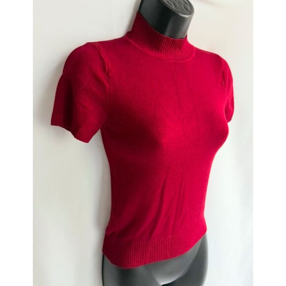Zara Wine Red Knit Short Sleeve Sweater Size S Mock Neck Basics Closet Staple - Picture 3 of 7